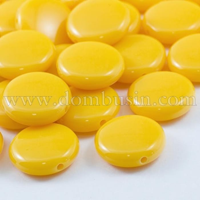 Намистини Акрил Круглі Плоскі, Колір: Жовтий, Діаметр: 14мм, Товщина: 5 мм, Отвір 1мм, близько 65шт/50г, (УТ0027480)