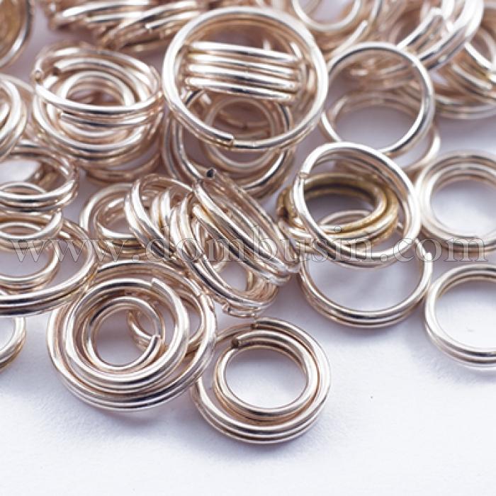 Колечки Двойные, Железные, Микс, Цвет: Розовое Золото, Размер: 4~10х0.8мм, Внутренний Диаметр 2.4-8.4мм, около 530шт/50г, (УТ0027765)