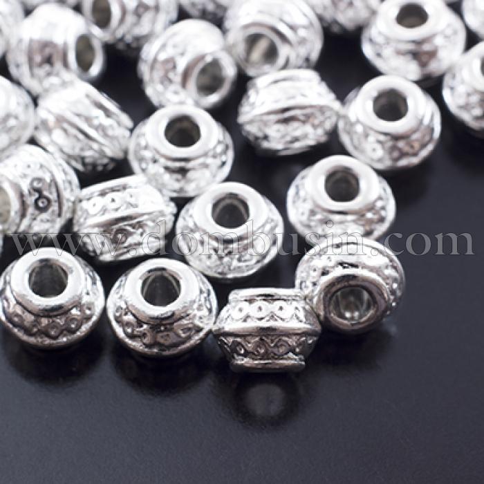 Бусины-Разделители, Бижутерный Сплав, Рондель, Цвет: Серебро, Размер: 9х7мм, Отверстие 3.5мм, (УТ0027671)