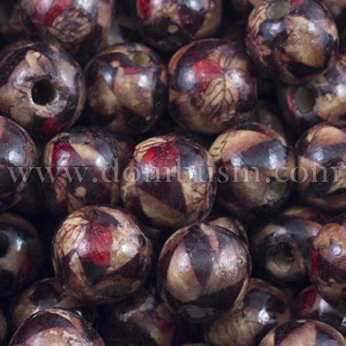 Бусины Деревянные Печатные, Круглые, Цвет: Коричневый, Размер: 16мм, Отв-тие 5мм, около 40шт/50г, (УТ0027817)