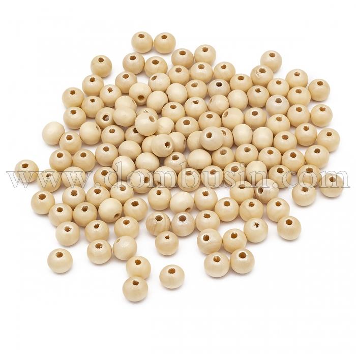 Бусины Деревянные Окрашенные, Круглые, Цвет: Белый, Размер: 8мм, Отв-тие 3мм, около 150шт/25г, (УТ0027806)