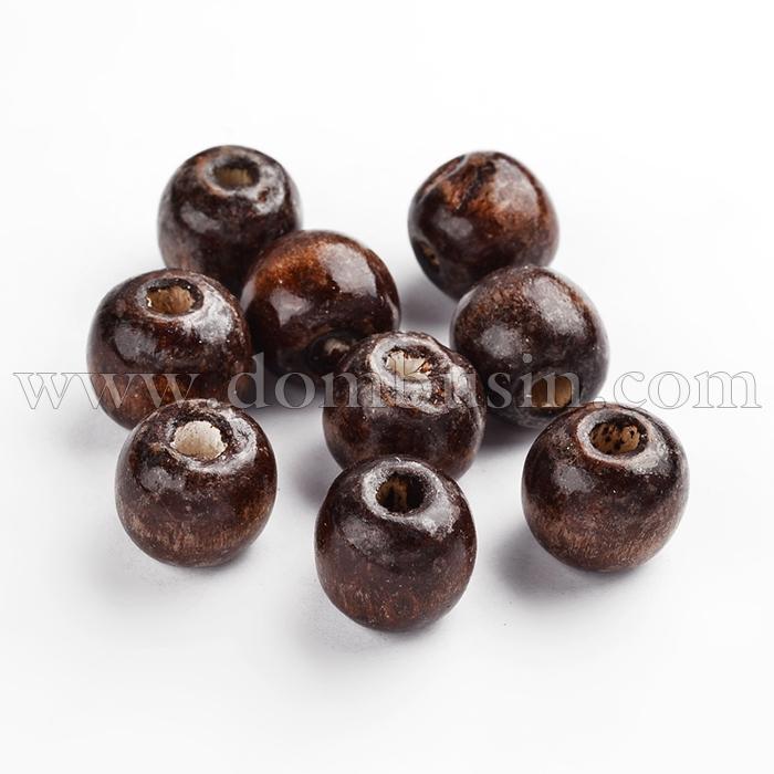 Намистини Дерев'яні Пофарбовані, Круглі, Колір: Коричневий, Ширина 10мм, висота 9мм, Отвір: 3.5мм, близько 150шт/50г, (УТ0027826)