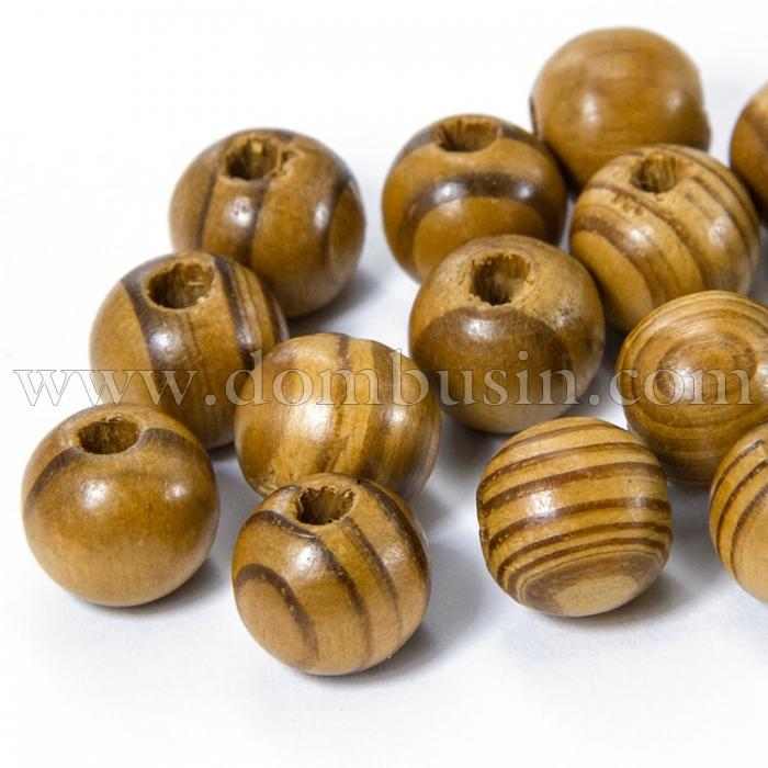 Бусины Деревянные Круглые, Цвет: Коричневый, Размер: 16мм, Отв-тие: 4мм, около 20шт/25г, (УТ0027833)