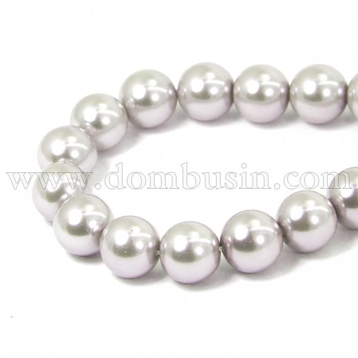 Перли Намистини Скло 8 мм, Глянець, пофарбовані екокраской, на нитки з смесового бавовни, Круглі, Колір: Світло-сірі, Діаметр: 8 мм, Отвір 1мм, близько 50шт/40см/нитка, (УТ0027875)