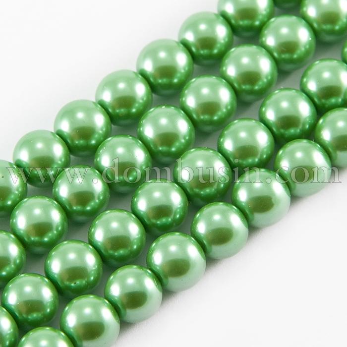 Жемчуг Бусины Стекло 4мм, Глянец, окрашены экокраской, на нити из смесового хлопка, Круглые, Цвет: Лайм, Диаметр: 4мм, Отв. 1мм, около 100шт/40см/нить, (УТ0027876)