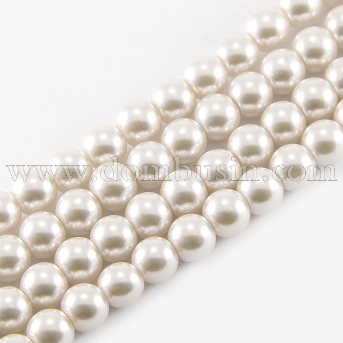 Жемчуг Бусины Стекло 4мм, Глянец, окрашены экокраской, на нити из смесового хлопка, Круглые, Цвет: Персиковый, Диаметр: 4мм, Отв. 1мм, около 100шт/40см/нить, (УТ0027880)