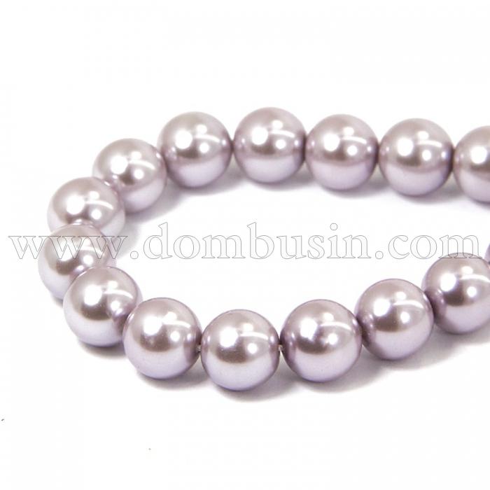 Перли Намистини Скло 10мм, Глянець, пофарбовані екокраской, на нитки з смесового бавовни, Круглі, Колір: Сіро-рожевий, Діаметр: 10мм, Отвір 1мм, близько 40шт/40см/нитка, (УТ0027891)