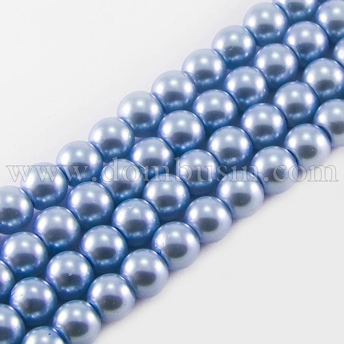 Жемчуг Бусины Стекло 10мм, Глянец, Экокраска, на нити из смесового хлопка, Круглые, Лиловый, 10мм, Отв. 1мм, ок. 40шт/40см/нить (УТ0027898)