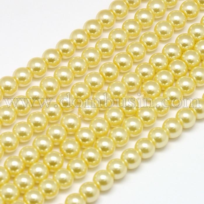 Жемчуг Бусины Стекло 10мм, Глянец, окрашены экокраской, на нити из смесового хлопка, Круглые, Цвет: Лайт Хаки, Диаметр: 10мм, Отв. 1мм, около 40шт/40см/нить, (УТ0027901)