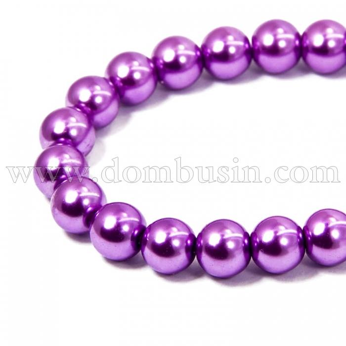 Перли Намистини Скло 10мм, Глянцеві, Круглі, Колір: Камелія, Діаметр: 10мм, Отвір 1мм, близько 85шт/85см/нитка, (УТ0027912)