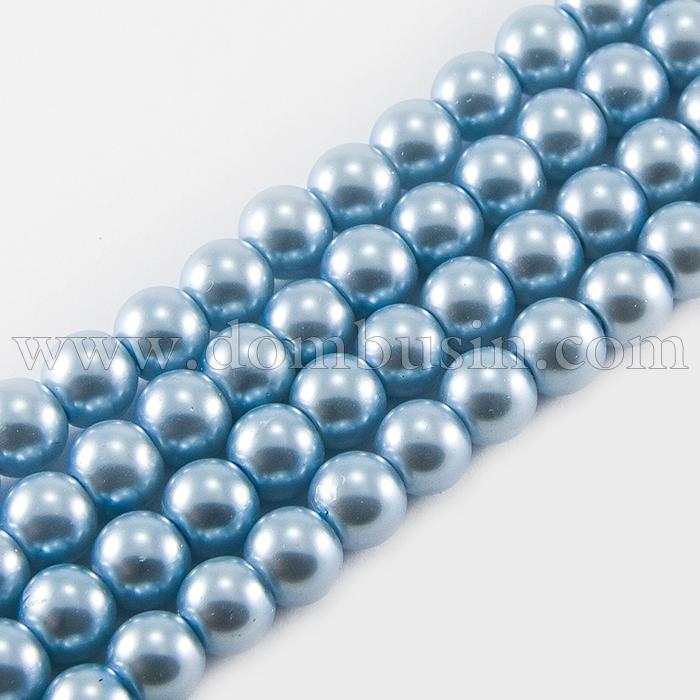 Жемчуг Бусины Стекло 10мм, Глянцевые, Круглые, Цвет: Светло-голубой, Диаметр: 10мм, Отв-тие 1мм, около 85шт/85см/нить, (УТ0027920)