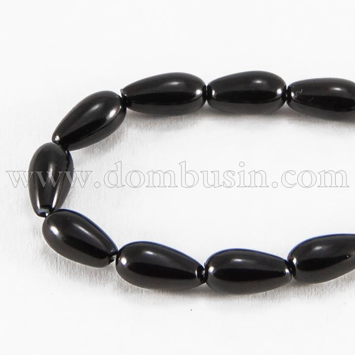 Жемчуг Бусины Стеклянные, Глянцевые, Капля, Цвет: Черный, Размер: 8х4.5мм, Отверстие 1мм, около 50шт/40см/нить, (УТ0027923)