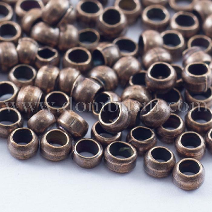 Бусины Зажимные Стопперы, Кримпы, Латунь, Бочонок, Цвет: Медь, Размер: 2.5мм, Отверстие 1.2мм, 5г/около 230шт, (УТ0027858)