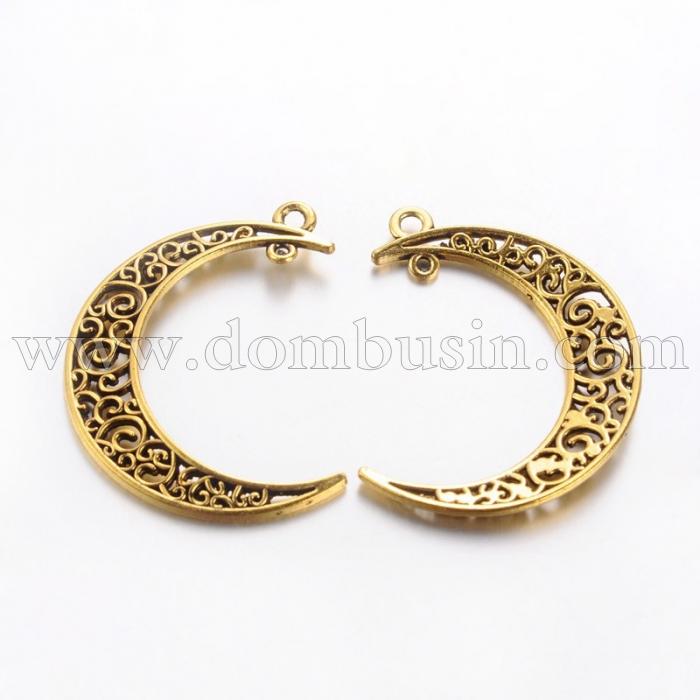 Коннектор Полумесяц Бижутерный сплав, 2 отв, Цвет: Античное Золото, Размер: 37х8х2мм, Отв 1-3мм, (УТ0028301)