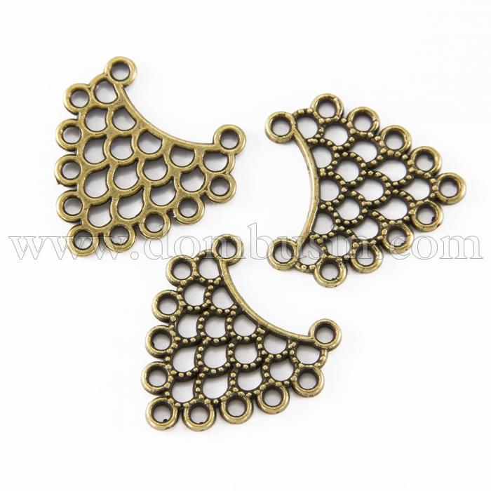 Конектор Трикутний Біжутерний сплав, 11 отворів, Колір: Бронза, Розмір: 23х23х1мм, Отвір 1мм, (УТ0028214)