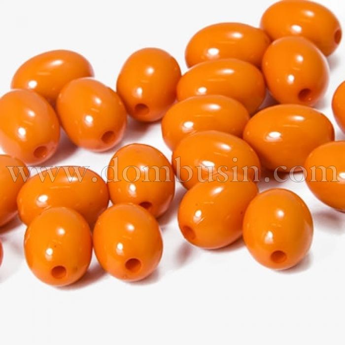 Намистини Акрил Непрозорі, Овальні, Колір: Темно-помаранчевий, Розмір: 12х9мм, Отвір 1.5мм, близько 42шт/25г, (УТ0028639)
