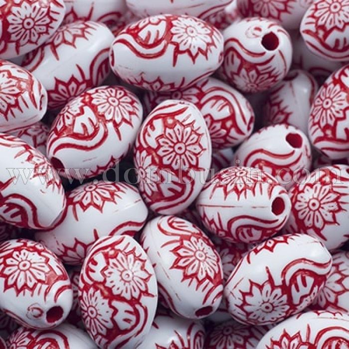 Бусины Акрил Овальные, Крафт Стиль, Цвет: Красный, Размер: 16х10мм, Отверстие 2мм, около 25шт/25г, (УТ0028649)