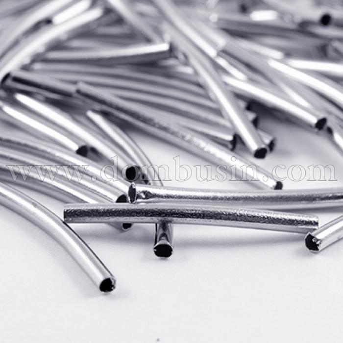 Бусины Трубочки, Латунь, Изогнутые, Цвет: Платина, Размер: 25х2мм, Отверстие 1мм, (УТ0028658)