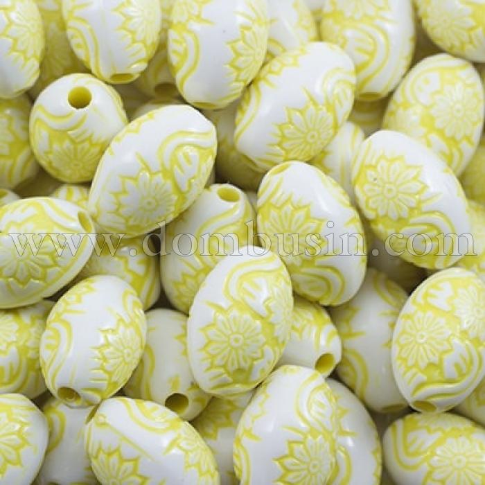 Бусины Акрил Овальные, Крафт Стиль, Цвет: Желтый, Размер: 16х10мм, Отверстие 2мм, около 25шт/25г, (УТ0028647)