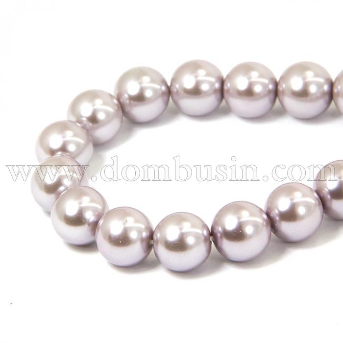 Перли Намистини Скло 8 мм, Глянець, пофарбовані екокраской, на нитки з смесового бавовни, Круглі, Колір: Сіро-рожевий, Діаметр: 8 мм, Отвір 1мм, близько 50шт/40см/нитка, (УТ0029355)