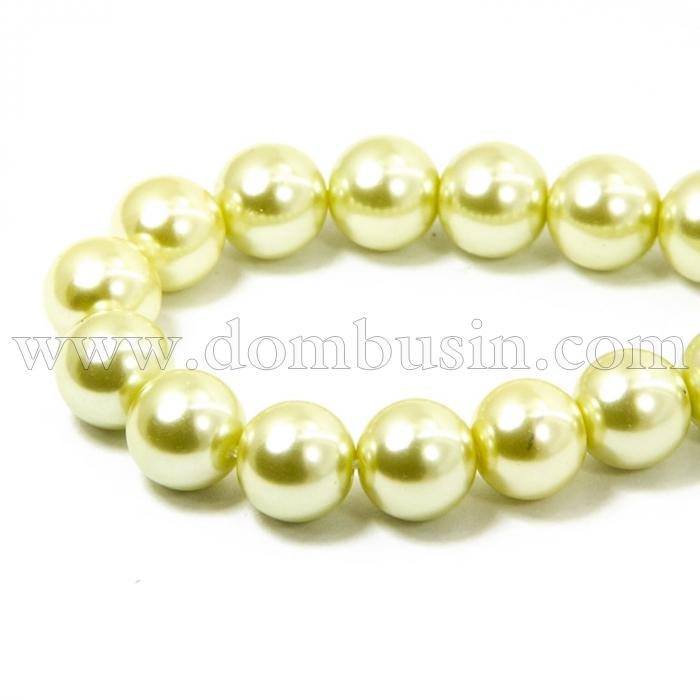 Перли Намистини Скло 8 мм, Глянець, пофарбовані екокраской, на нитки з смесового бавовни, Круглі, Колір: Лайт Хакі, Діаметр: 8 мм, Отвір 1мм, близько 50шт/40см/нитка, (УТ0029356)