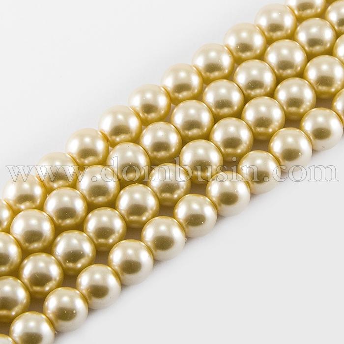 Перли Намистини Скло 8 мм, Глянець, пофарбовані екокраской, на нитки з смесового бавовни, Круглі, Колір: Жовтий, Діаметр: 8 мм, Отвір 1мм, близько 50шт/40см/нитка, (УТ0029357)