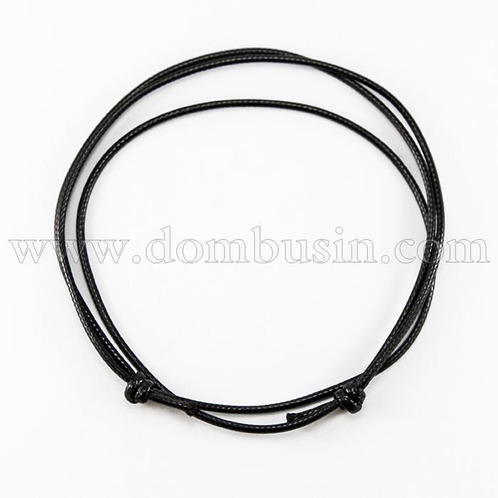 Основа для Намиста, Корейський Бавовняний Вощений Шнур, Чорний, Довжина 34.5см, Шнур товщина 1.5мм, (УТ0029143)