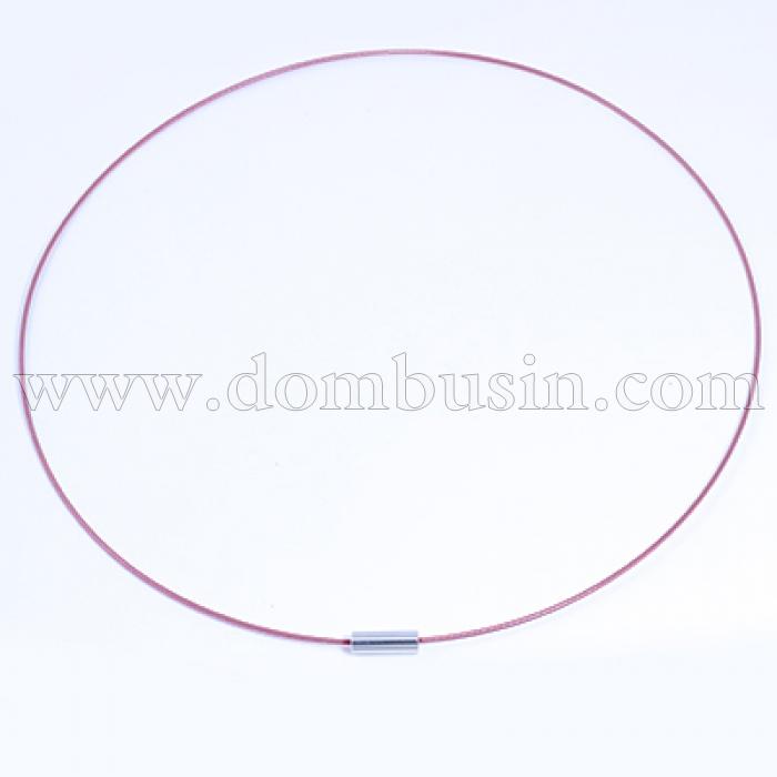 Основа для Намиста, Дріт Нержавіюча Сталь, гвинтова Застібка з Латуні, Колір: Темно-бузковий, Довжина 45см, Товщина 1 мм, (УТ0029525)