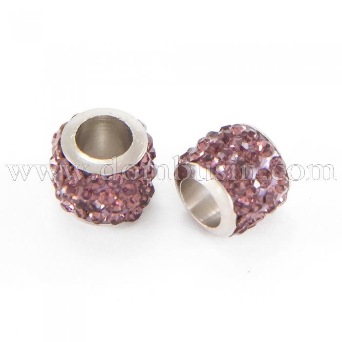 Шармы Евробусины Латунь и Стразы класс А, с Полимерной Глиной, Цилиндр, Цвет Страз: Светлый Аметист, Размер: 8.5х7.5мм, Отв. 5мм, (УТ0029578)