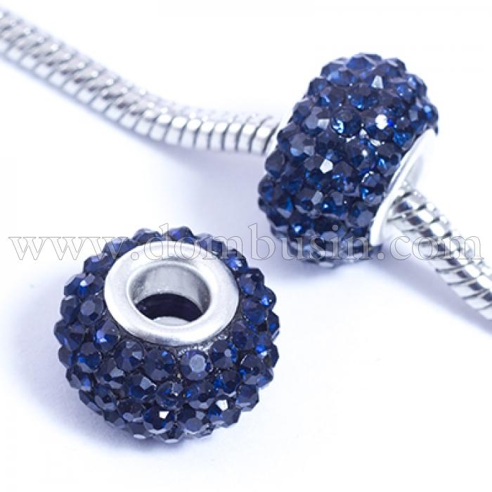 Шармы Евробусины из Смолы и Страз, класс А, Вставка из Латуни, Рондель, Цвет Страз: Монтана, Размер: 15х10мм, Отв. 5мм, (УТ0028926)