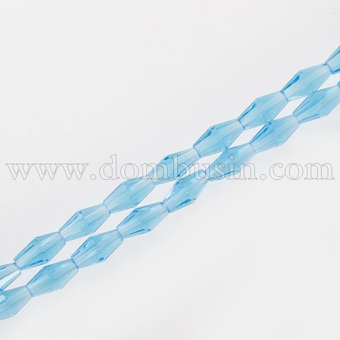 Бусины Стекло Биконус, Граненые, Цвет: Голубой небесный, Размер: 8х4х4мм, Отв-тие 1мм, около 72шт/60см/нить, (УТ0029289)