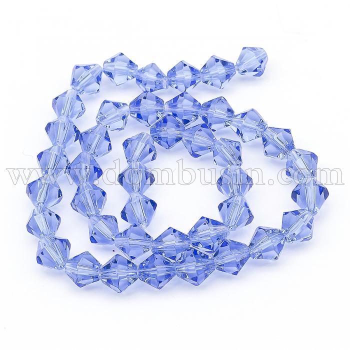 Бусины Граненые Биконус 8мм, Прозрачное Стекло, Цвет: Голубой, Диаметр: 8мм, Отв-тие 1мм, около 42шт/32см/нить, (УТ0029273)