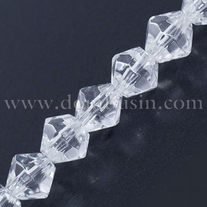 Бусины Граненые Биконус 8мм, Прозрачное Стекло, Цвет: Бесцветный, Диаметр: 8мм, Отв-тие 1мм, около 42шт/32см/нить, (УТ0029309)