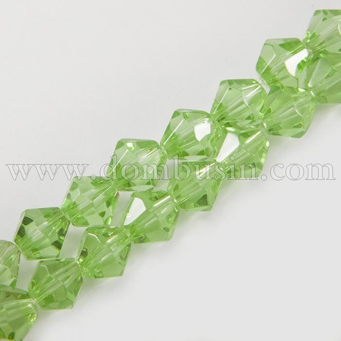 Бусины Граненые Биконус 8мм, Прозрачное Стекло, Цвет: Зеленый весенний, Диаметр: 8мм, Отв-тие 1мм, около 42шт/32см/нить, (УТ0029311)