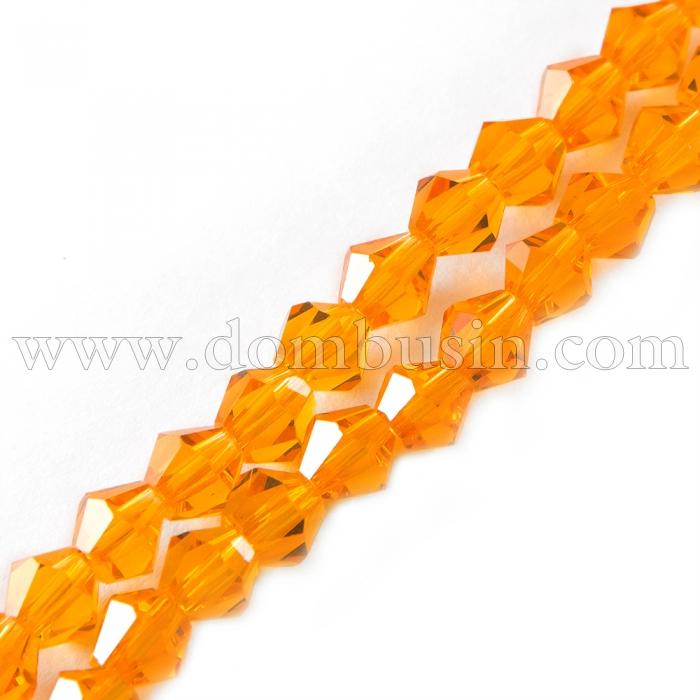 Намистини Австрійський Кришталь, Імітація, Скло, Грановані Біконус, Колір: Помаранчевий, Розмір: 6х6мм, Отвір: 1мм, близько 50шт/30см/нитка, (УТ0029301)