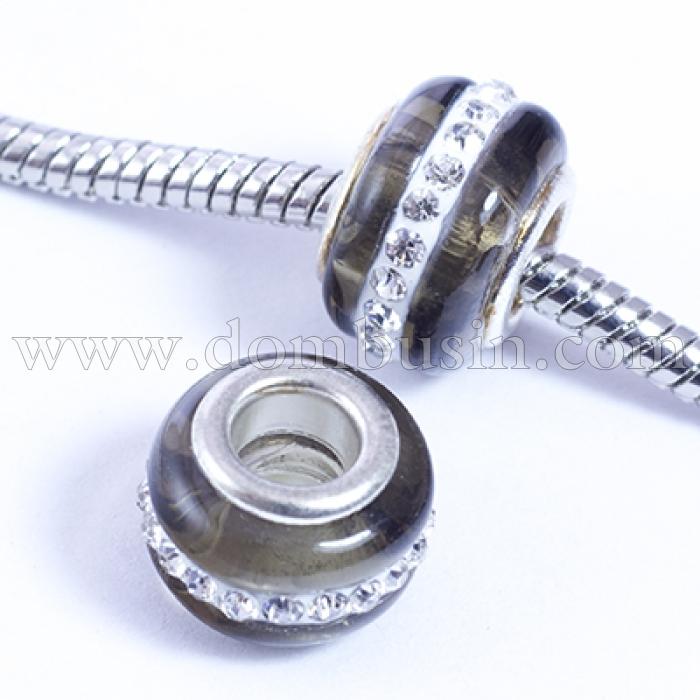 Шармы Евробусины Лэмпворк, Ручная Работа, Вставка из Латуни, Стразы Горный Хрусталь, Рондель, Цвет: Кофейный, Размер: 13х9мм, Отв-тие 5мм, (УТ0029591)