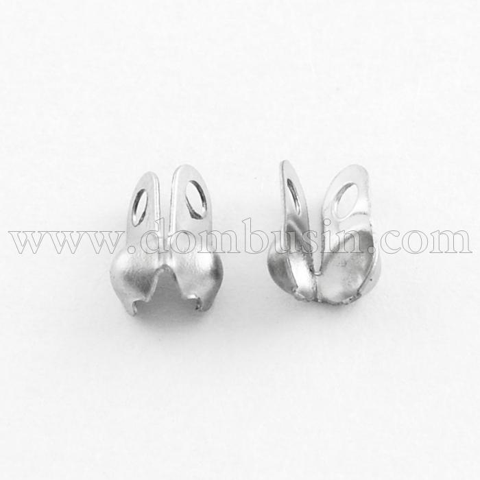 Каллоти, Нержавіюча Сталь, Затискачі концевики, раковина, Колір: нерж Сталь, 4х2мм, Отвір 1мм, Діаметр всередині 1.5мм, (УТ0029422)