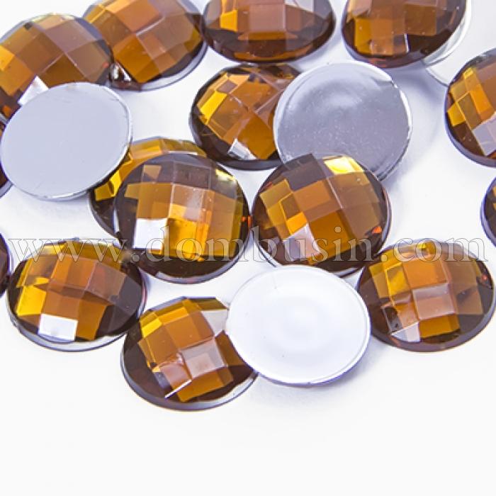 Акриловые Стразы - Кабошоны, Граненые, Плоские Круглые, Цвет: Коричневый, Размер: 12х4мм, (УТ0029018)