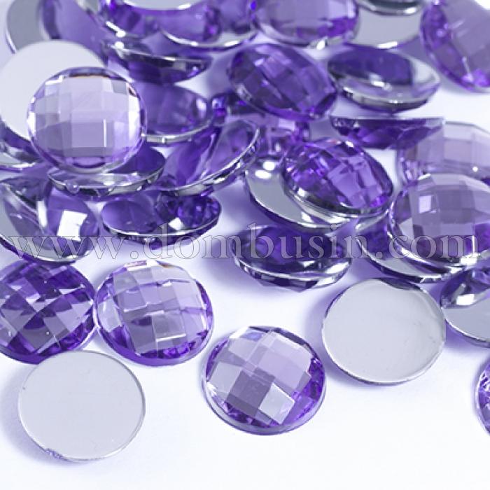 Акрилові Стрази - Кабошони, Грановані, Плоскі Круглі, Колір: Бузковий світлий, Розмір: 10х3.5мм, (УТ0029032)