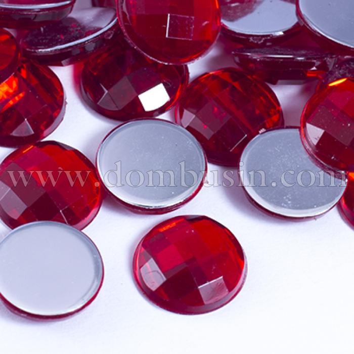 Акрилові Стрази - Кабошони, Грановані, Плоскі Круглі, Колір: Червоний, Розмір: 10х3.5мм, (УТ0029033)