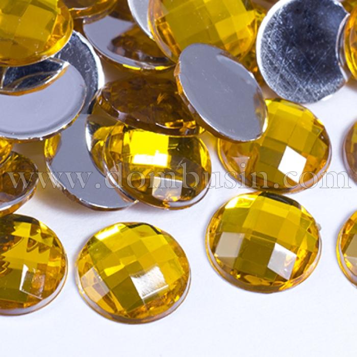 Акриловые Стразы - Кабошоны, Граненые, Плоские Круглые, Цвет: Желтый, Размер: 10х3.5мм, (УТ0029035)