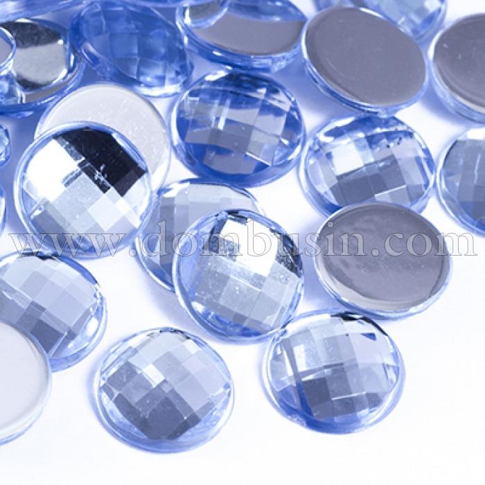 Акриловые Стразы - Кабошоны, Граненые, Плоские Круглые, Цвет: Голубой лайт, Размер: 10х3.5мм, (УТ0029036)