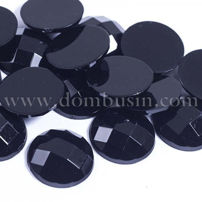 Акриловые Стразы - Кабошоны, Граненые, Плоские Круглые, Цвет: Черный, Размер: 10х3.5мм, (УТ0029038)