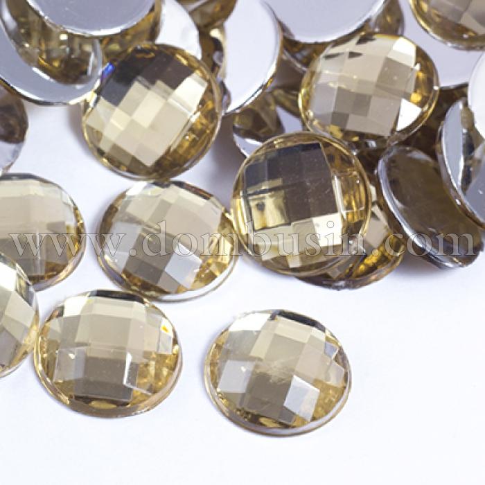 Акриловые Стразы - Кабошоны, Граненые, Плоские Круглые, Цвет: Золотистый, Размер: 10х3.5мм, (УТ0029039)