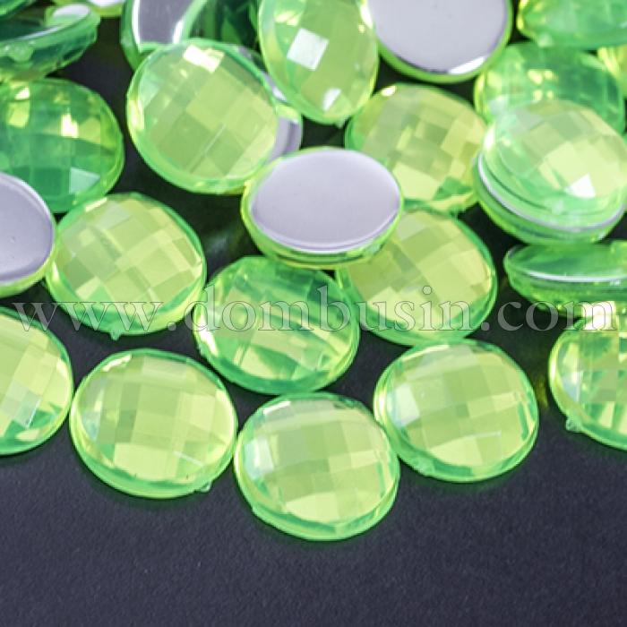 Акриловые Стразы - Кабошоны, Граненые, Плоские Круглые, Цвет: Салатовый, Размер: 10х3.5мм, (УТ0029041)