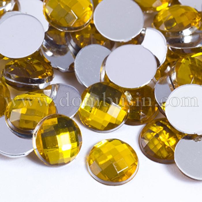 Акрилові Стрази - Кабошони, Грановані, Плоскі Круглі, Колір: Золотистий, Розмір: 8х3мм, (УТ0029058)