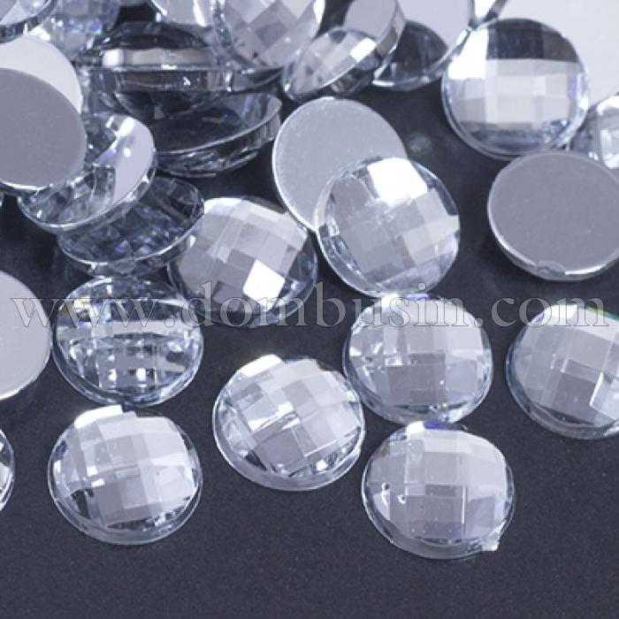 Акриловые Стразы - Кабошоны, Граненые, Плоские Круглые, Цвет: Бесцветный, Размер: 8х3мм, (УТ0029061)
