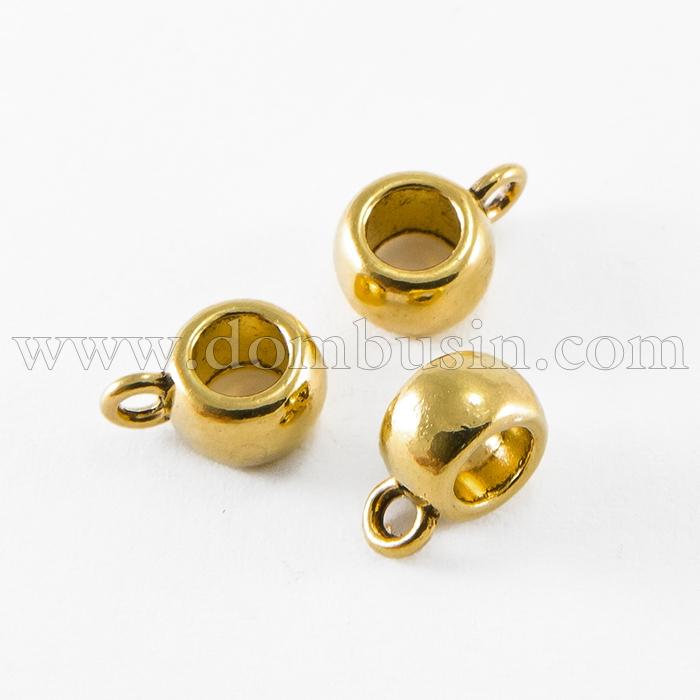 Бейл Бочонок, Тибетский Стиль, Бижутерный сплав, Цвет: Античное Золото, Размер: 11.5x8x5.5мм, Диаметр внутри 4.8мм, Отв-тие 2мм, (УТ0029234)