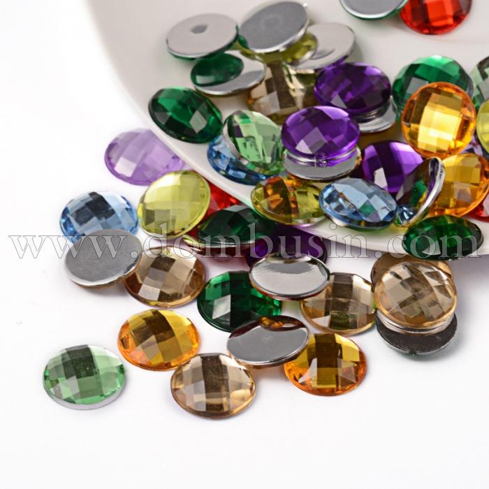 Акрилові Стрази - Кабошони, Грановані, Плоскі Круглі, Колір: Мікс, Розмір: 12х4мм, (УТ0029515)