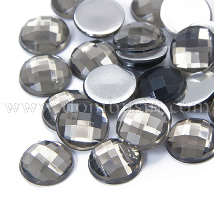 Акриловые Стразы - Кабошоны, Граненые, Плоские Круглые, Цвет: Серый, Размер: 12х4мм, (УТ0030109)